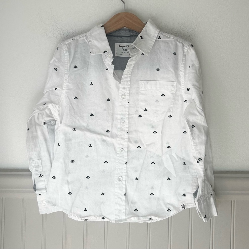 Sovereign Code Boys Size 5 White Pattern Long Sleeve Button Down Cotton Shirt